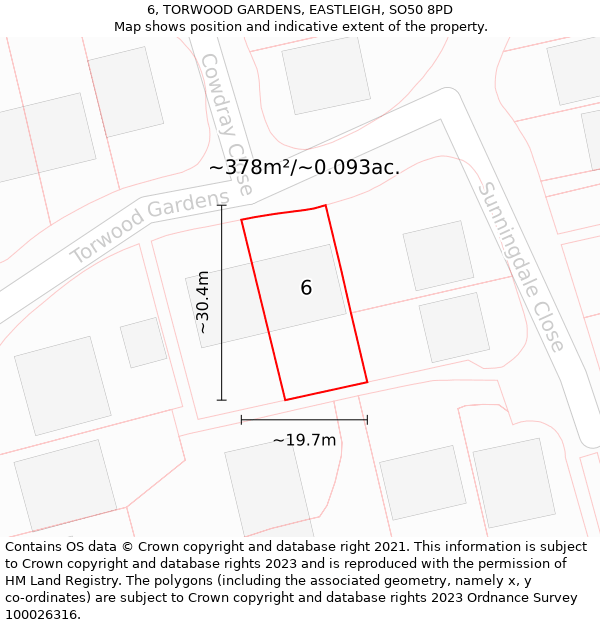 6, TORWOOD GARDENS, EASTLEIGH, SO50 8PD: Plot and title map