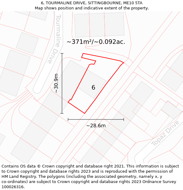 6, TOURMALINE DRIVE, SITTINGBOURNE, ME10 5TA: Plot and title map