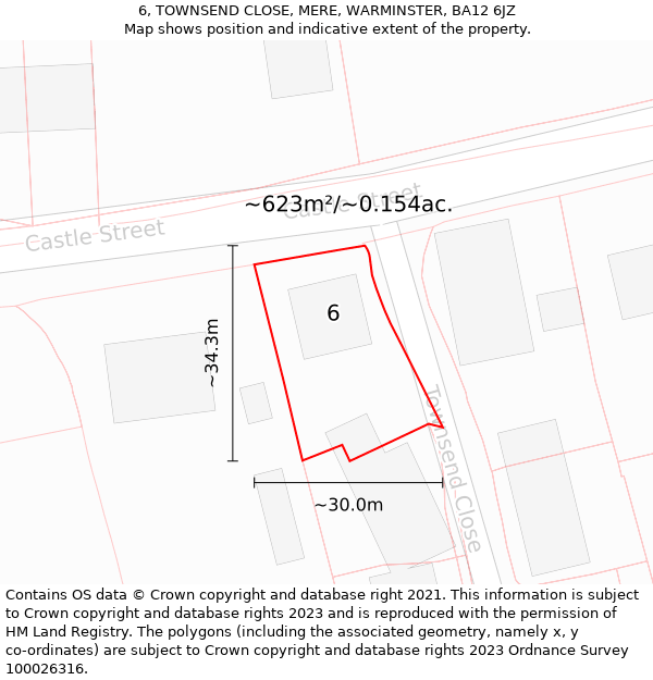 6, TOWNSEND CLOSE, MERE, WARMINSTER, BA12 6JZ: Plot and title map