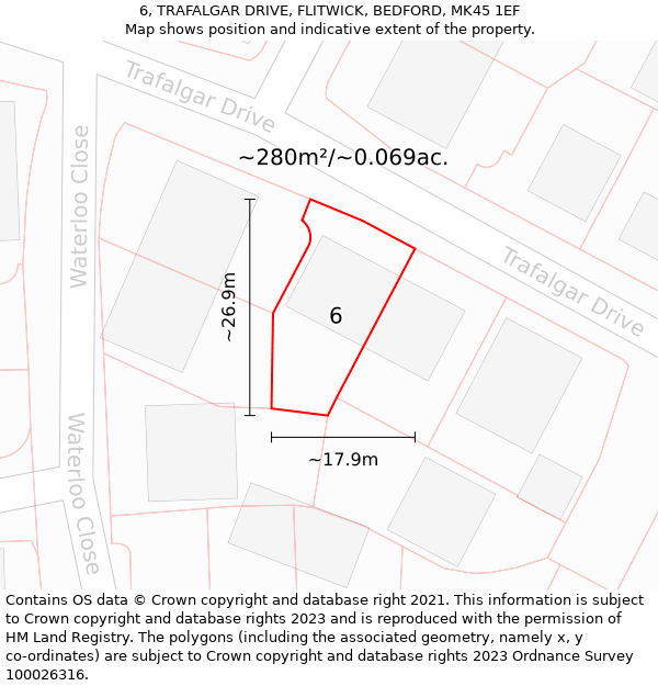 6, TRAFALGAR DRIVE, FLITWICK, BEDFORD, MK45 1EF: Plot and title map