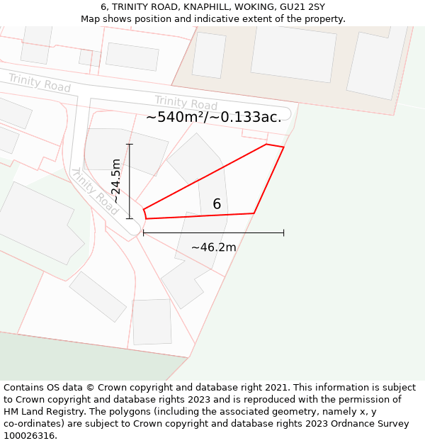 6, TRINITY ROAD, KNAPHILL, WOKING, GU21 2SY: Plot and title map