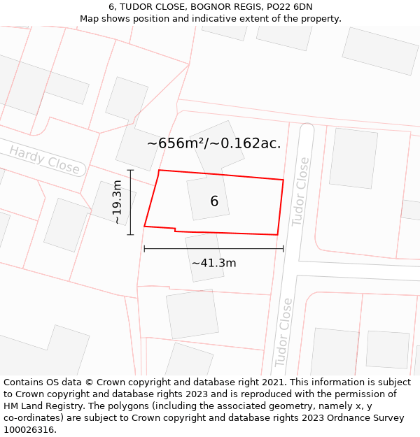 6, TUDOR CLOSE, BOGNOR REGIS, PO22 6DN: Plot and title map