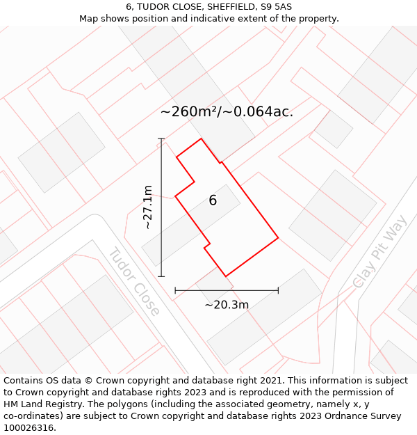 6, TUDOR CLOSE, SHEFFIELD, S9 5AS: Plot and title map