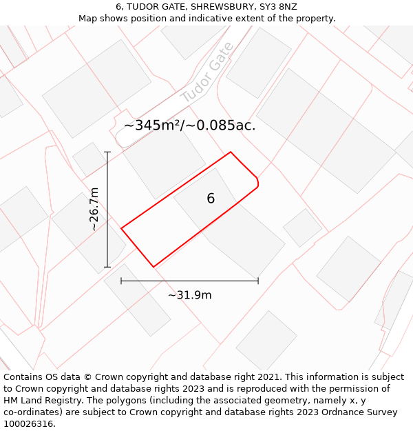 6, TUDOR GATE, SHREWSBURY, SY3 8NZ: Plot and title map