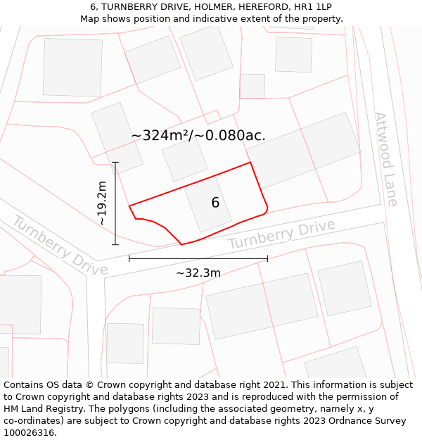 6, TURNBERRY DRIVE, HOLMER, HEREFORD, HR1 1LP: Plot and title map