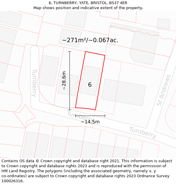 6, TURNBERRY, YATE, BRISTOL, BS37 4ER: Plot and title map