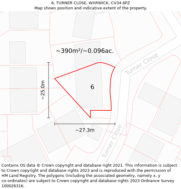 6, TURNER CLOSE, WARWICK, CV34 6PZ: Plot and title map