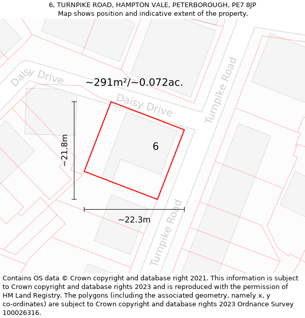 6, TURNPIKE ROAD, HAMPTON VALE, PETERBOROUGH, PE7 8JP: Plot and title map