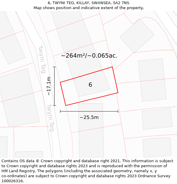 6, TWYNI TEG, KILLAY, SWANSEA, SA2 7NS: Plot and title map