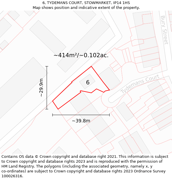 6, TYDEMANS COURT, STOWMARKET, IP14 1HS: Plot and title map