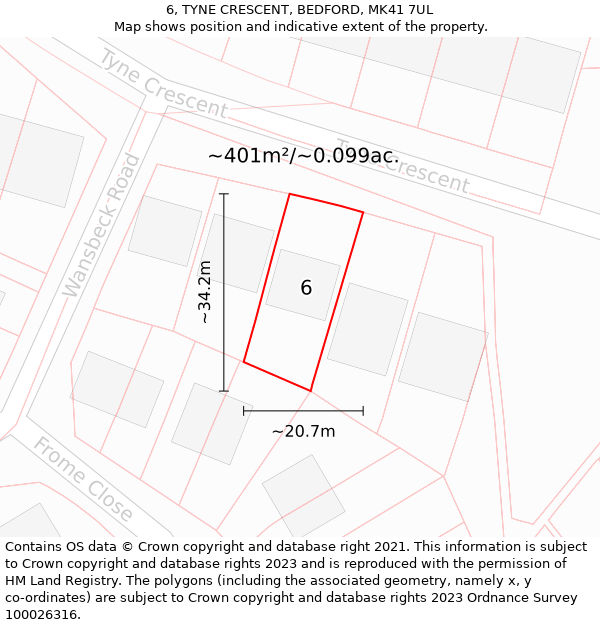 6, TYNE CRESCENT, BEDFORD, MK41 7UL: Plot and title map