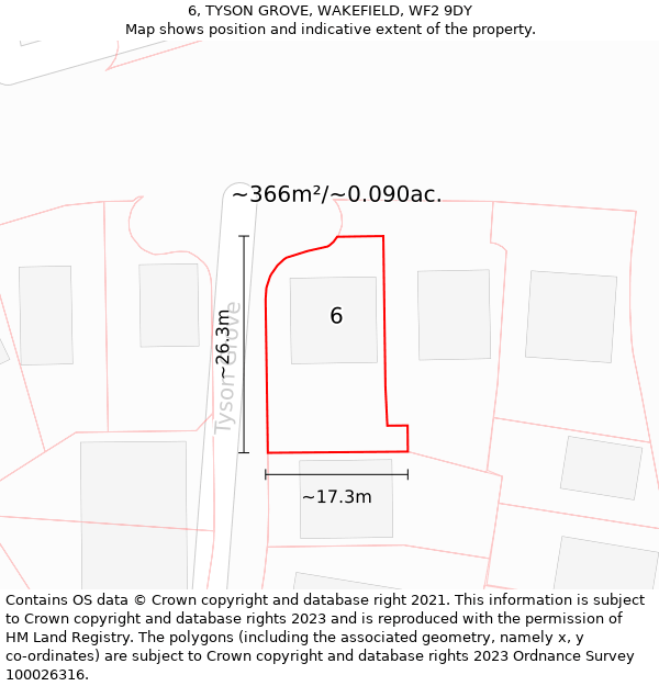 6, TYSON GROVE, WAKEFIELD, WF2 9DY: Plot and title map