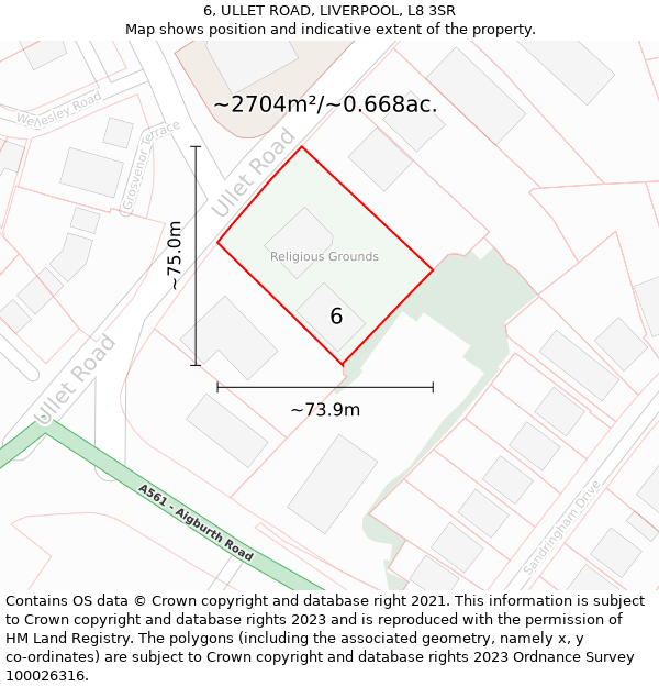 6, ULLET ROAD, LIVERPOOL, L8 3SR: Plot and title map