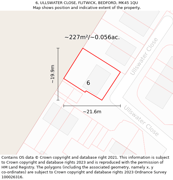6, ULLSWATER CLOSE, FLITWICK, BEDFORD, MK45 1QU: Plot and title map