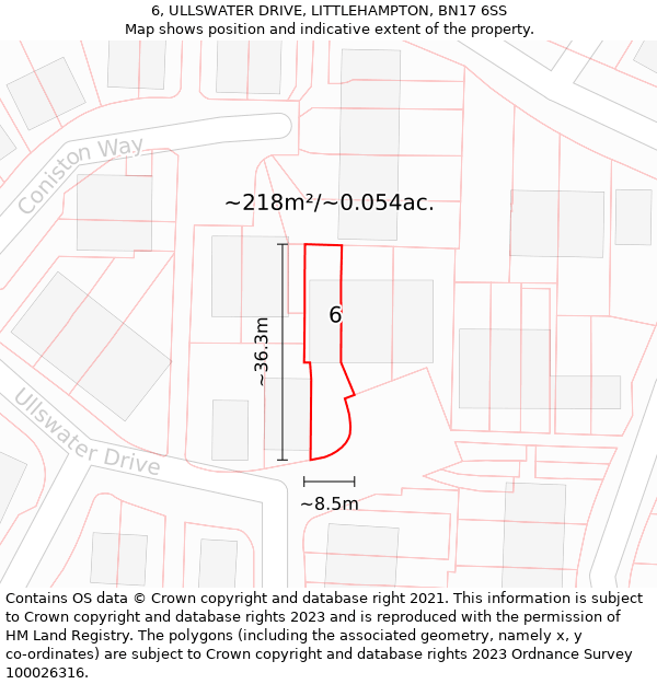 6, ULLSWATER DRIVE, LITTLEHAMPTON, BN17 6SS: Plot and title map