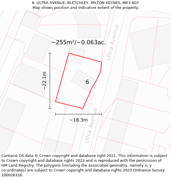 6, ULTRA AVENUE, BLETCHLEY, MILTON KEYNES, MK3 6GY: Plot and title map