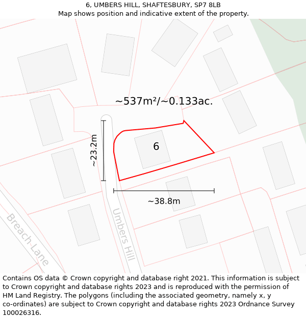 6, UMBERS HILL, SHAFTESBURY, SP7 8LB: Plot and title map