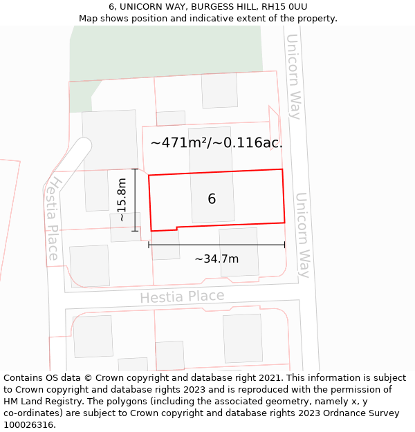 6, UNICORN WAY, BURGESS HILL, RH15 0UU: Plot and title map