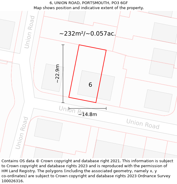 6, UNION ROAD, PORTSMOUTH, PO3 6GF: Plot and title map