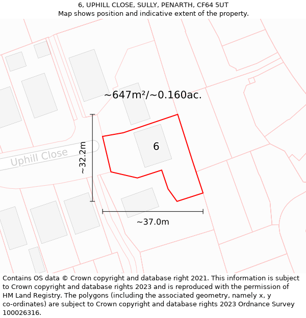 6, UPHILL CLOSE, SULLY, PENARTH, CF64 5UT: Plot and title map