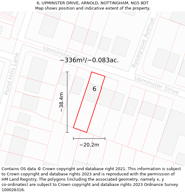 6, UPMINSTER DRIVE, ARNOLD, NOTTINGHAM, NG5 8DT: Plot and title map