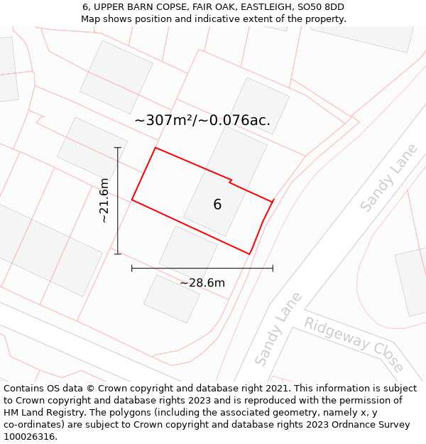 6, UPPER BARN COPSE, FAIR OAK, EASTLEIGH, SO50 8DD: Plot and title map