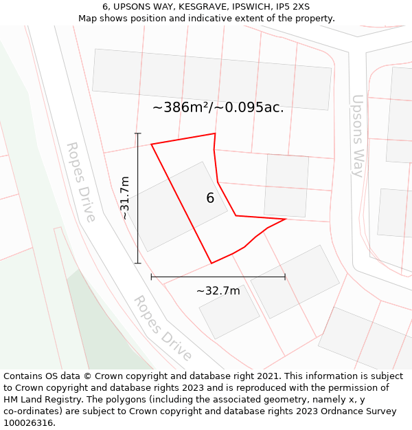 6, UPSONS WAY, KESGRAVE, IPSWICH, IP5 2XS: Plot and title map