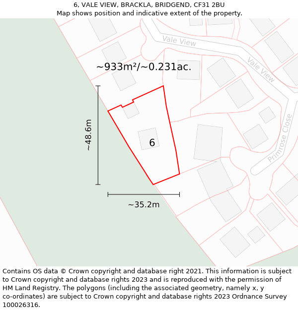 6, VALE VIEW, BRACKLA, BRIDGEND, CF31 2BU: Plot and title map