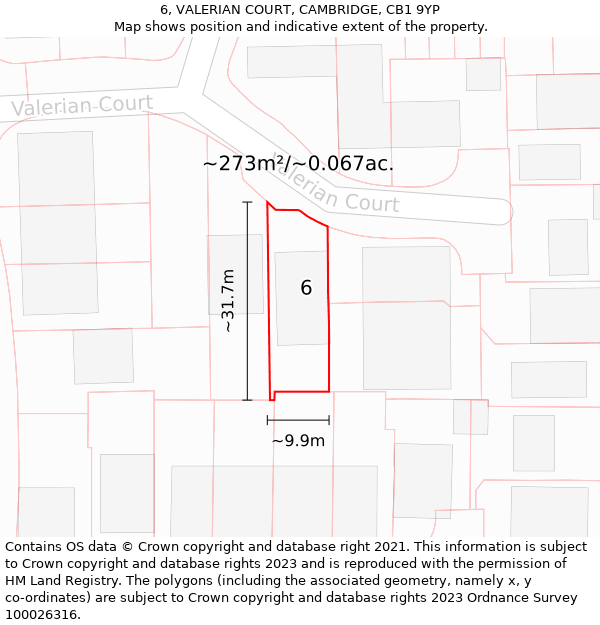 6, VALERIAN COURT, CAMBRIDGE, CB1 9YP: Plot and title map
