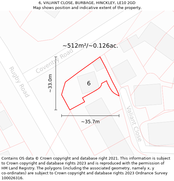 6, VALIANT CLOSE, BURBAGE, HINCKLEY, LE10 2GD: Plot and title map