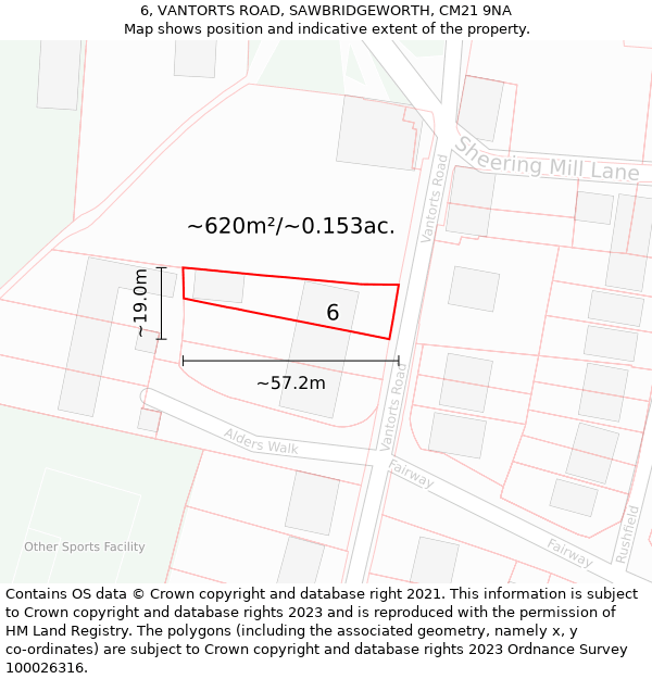 6, VANTORTS ROAD, SAWBRIDGEWORTH, CM21 9NA: Plot and title map