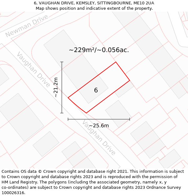 6, VAUGHAN DRIVE, KEMSLEY, SITTINGBOURNE, ME10 2UA: Plot and title map