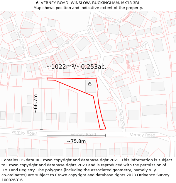 6, VERNEY ROAD, WINSLOW, BUCKINGHAM, MK18 3BL: Plot and title map