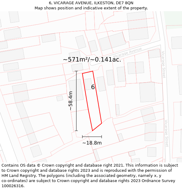 6, VICARAGE AVENUE, ILKESTON, DE7 8QN: Plot and title map