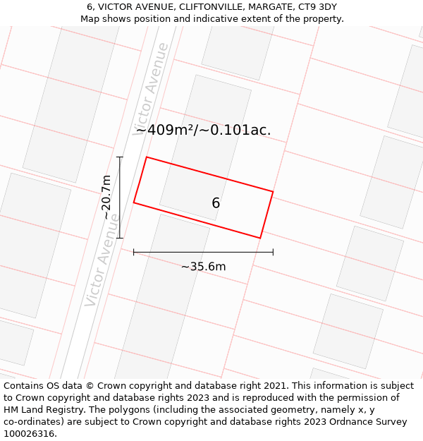 6, VICTOR AVENUE, CLIFTONVILLE, MARGATE, CT9 3DY: Plot and title map