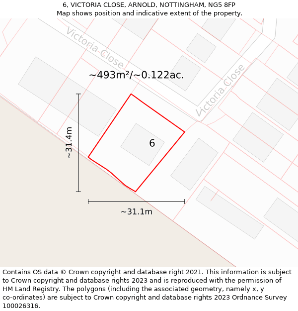 6, VICTORIA CLOSE, ARNOLD, NOTTINGHAM, NG5 8FP: Plot and title map