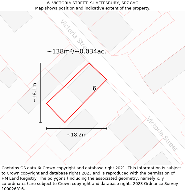 6, VICTORIA STREET, SHAFTESBURY, SP7 8AG: Plot and title map