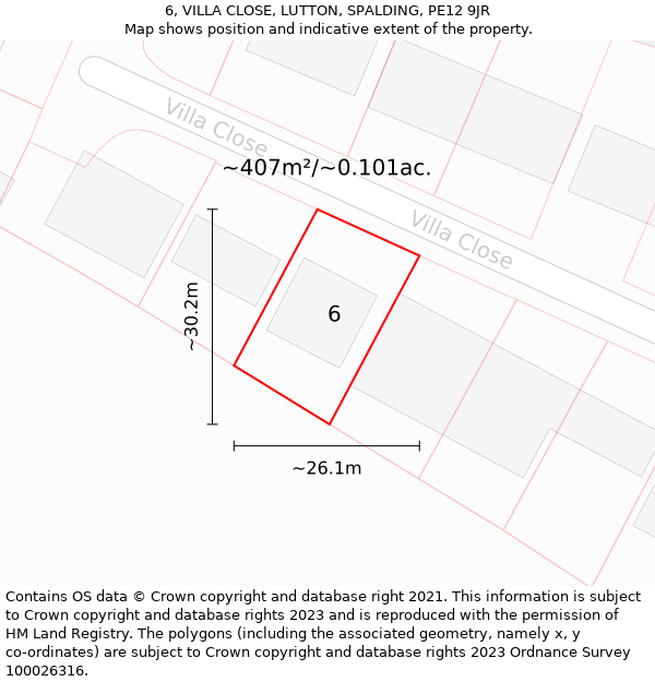 6, VILLA CLOSE, LUTTON, SPALDING, PE12 9JR: Plot and title map