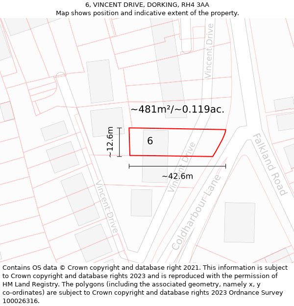 6, VINCENT DRIVE, DORKING, RH4 3AA: Plot and title map