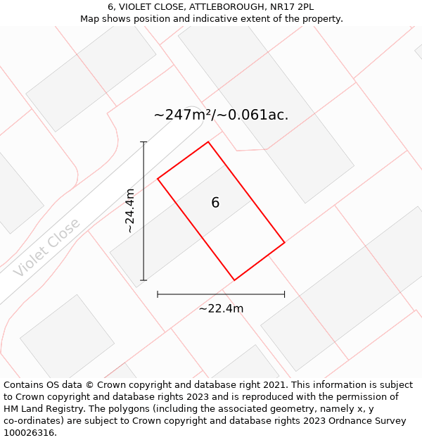 6, VIOLET CLOSE, ATTLEBOROUGH, NR17 2PL: Plot and title map