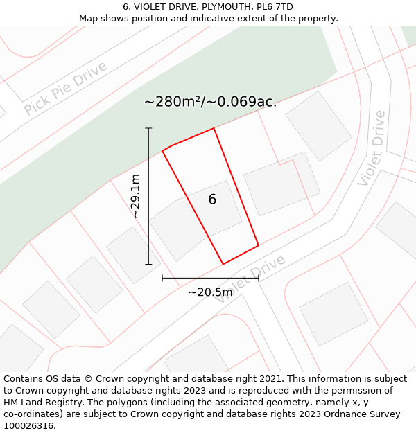 6, VIOLET DRIVE, PLYMOUTH, PL6 7TD: Plot and title map