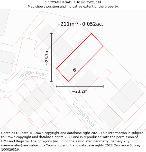 6, VOYAGE ROAD, RUGBY, CV21 1FA: Plot and title map