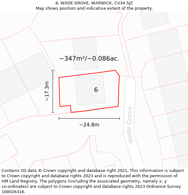 6, WADE GROVE, WARWICK, CV34 5JZ: Plot and title map