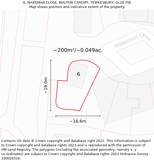 6, WAKEMAN CLOSE, WALTON CARDIFF, TEWKESBURY, GL20 7SE: Plot and title map