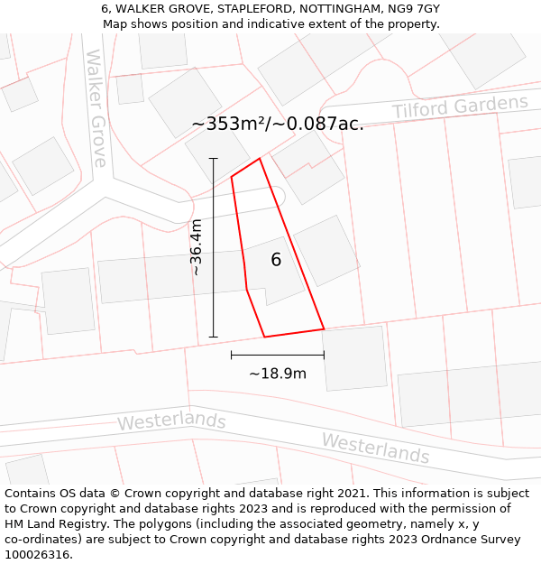 6, WALKER GROVE, STAPLEFORD, NOTTINGHAM, NG9 7GY: Plot and title map