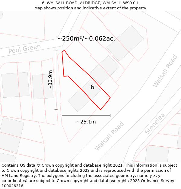 6, WALSALL ROAD, ALDRIDGE, WALSALL, WS9 0JL: Plot and title map