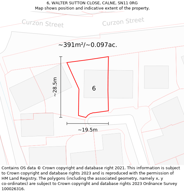 6, WALTER SUTTON CLOSE, CALNE, SN11 0RG: Plot and title map