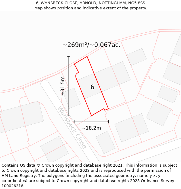 6, WANSBECK CLOSE, ARNOLD, NOTTINGHAM, NG5 8SS: Plot and title map