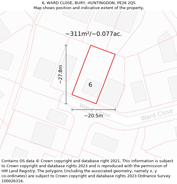6, WARD CLOSE, BURY, HUNTINGDON, PE26 2QS: Plot and title map