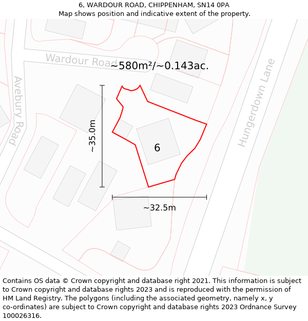 6, WARDOUR ROAD, CHIPPENHAM, SN14 0PA: Plot and title map